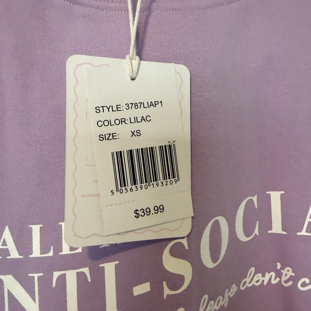 Brand New SkinnyDip Lavender "Anti-Social" Graphic Crewneck Sweatshirt - Picture 4 of 5